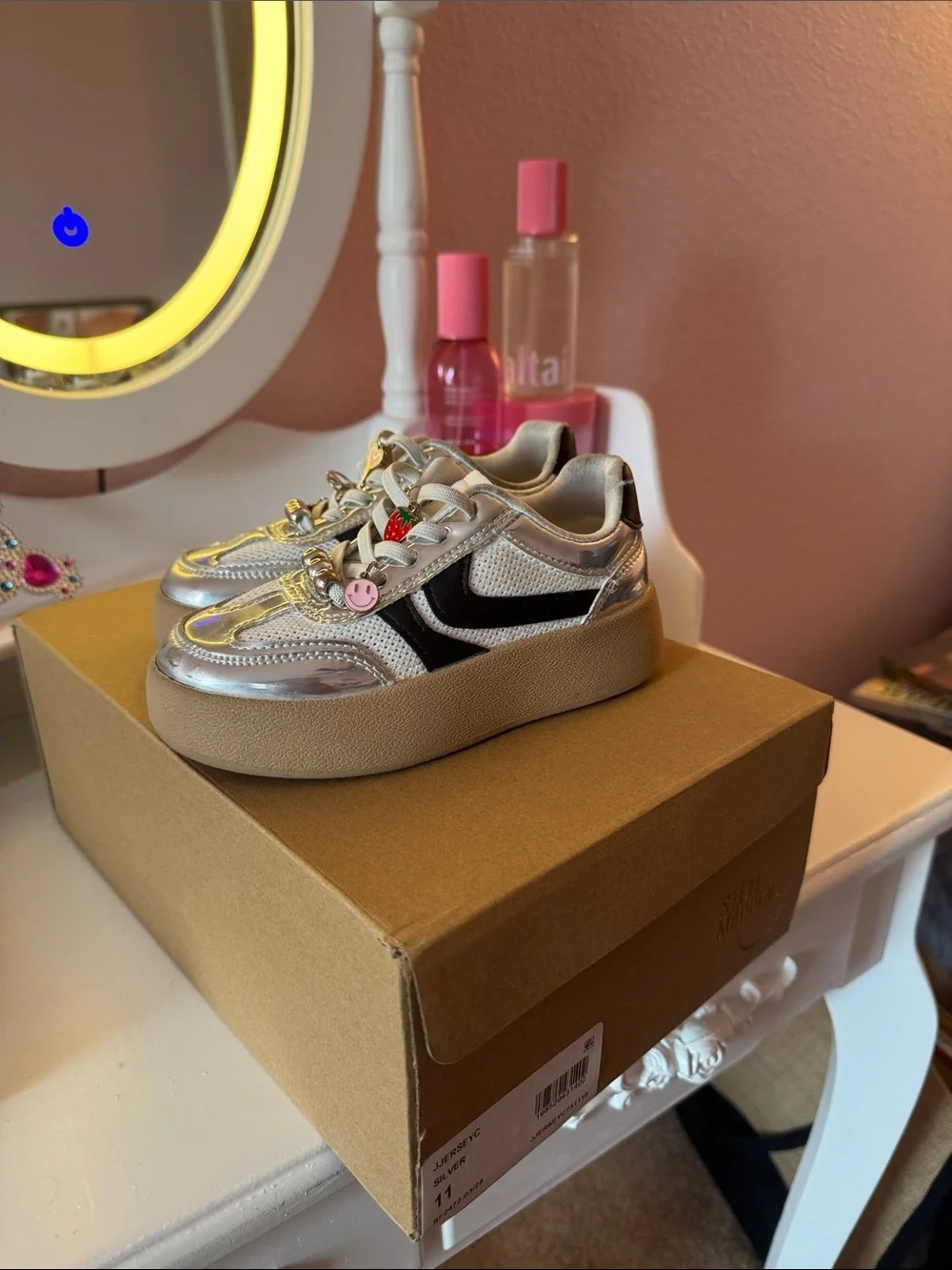 Steve Madden Silver Kids Platform Sneakers with Black Accent